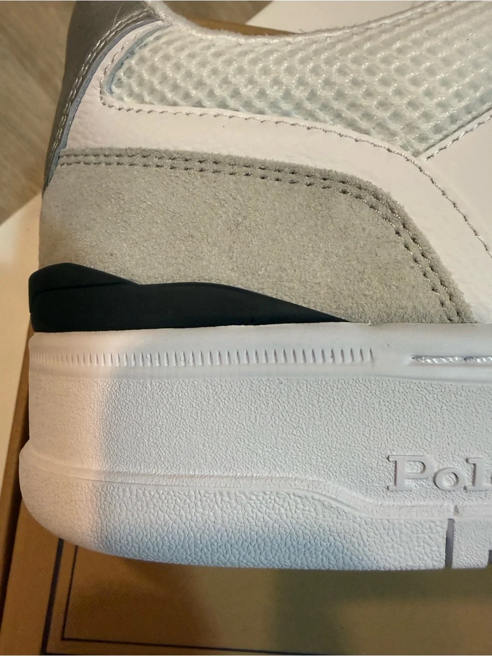 Polo/ Open Masters Leather-Paneled Sneaker/ LTL wHT/ BLK- leather/suede/ mesh/